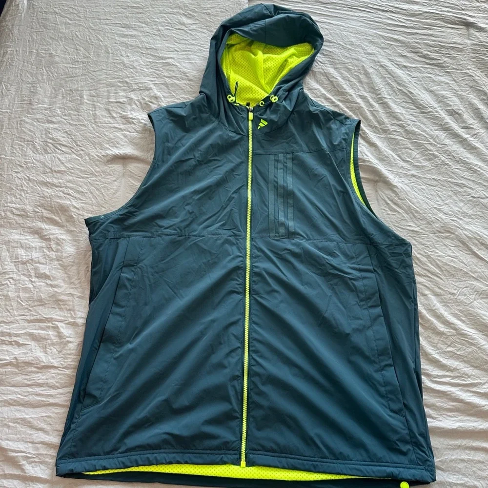 Adidas Ultimate365 Tour WIND.RDY Golf Vest Hooded Arctic Night Neon Green Men XL